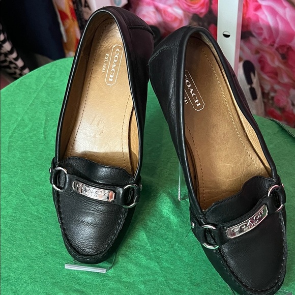 Coach Black Leather Loafers with Silver Detail. Original - Picture 1 of 7